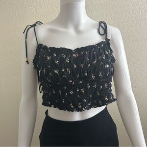 Free People Kia Floral Print Cropped Smocked Top Small